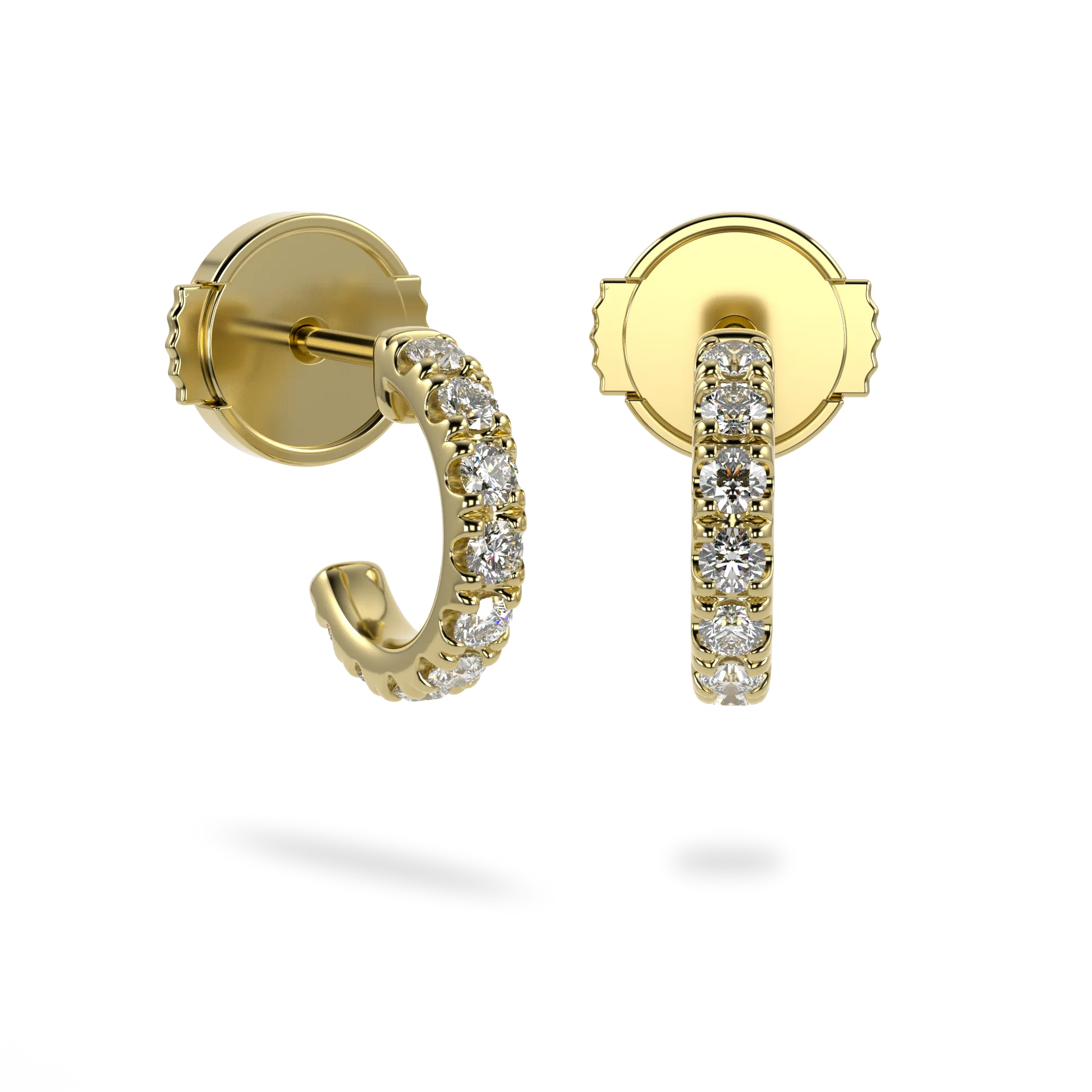Classic Yellow Gold Small Diamond Cuff Earrings by Blacklock Jewellery, Classic collection — detail view