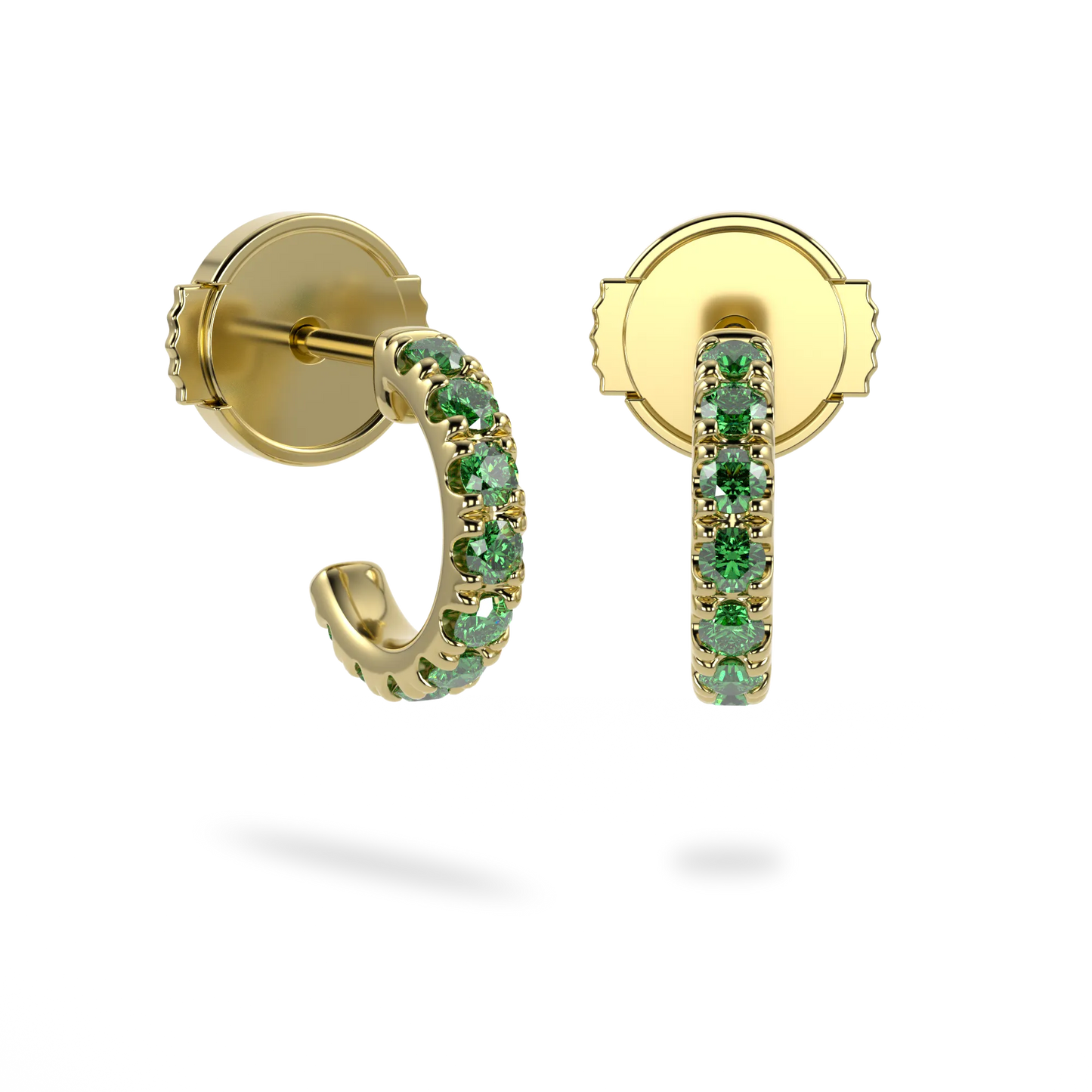 Handcrafted Yellow Gold cuff earrings with Emerald by Blacklock, Classic collection — detail view