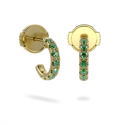 Handcrafted Yellow Gold cuff earrings with Emerald by Blacklock, Classic collection — detail view