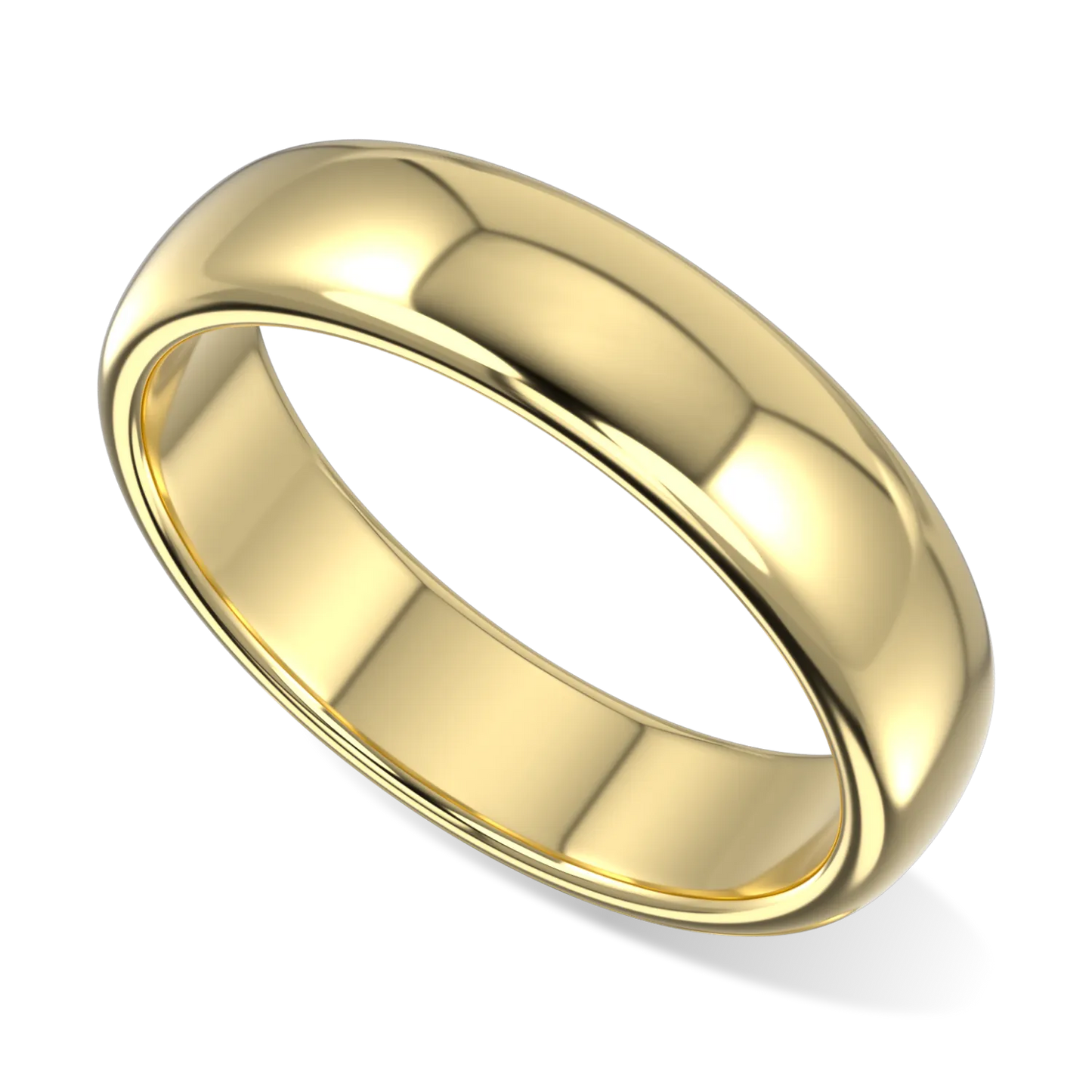 Handcrafted 18ct Yellow Gold 5mm wedding band by Blacklock, Cove collection — worn view