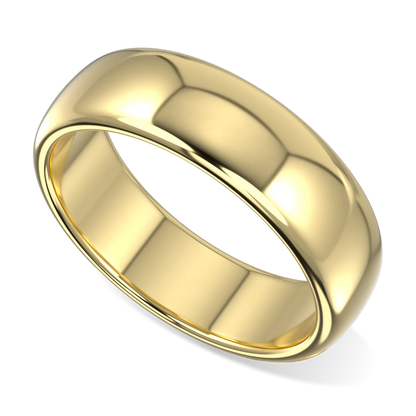18ct Yellow Gold 6mm wedding band from Blacklock's Cove collection — worn view