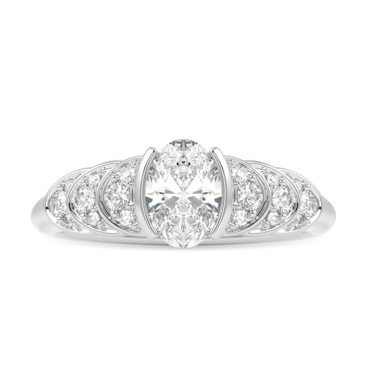 Handcrafted Platinum 0.50cts Oval Diamond engagement ring by Blacklock, Cove collection — side view
