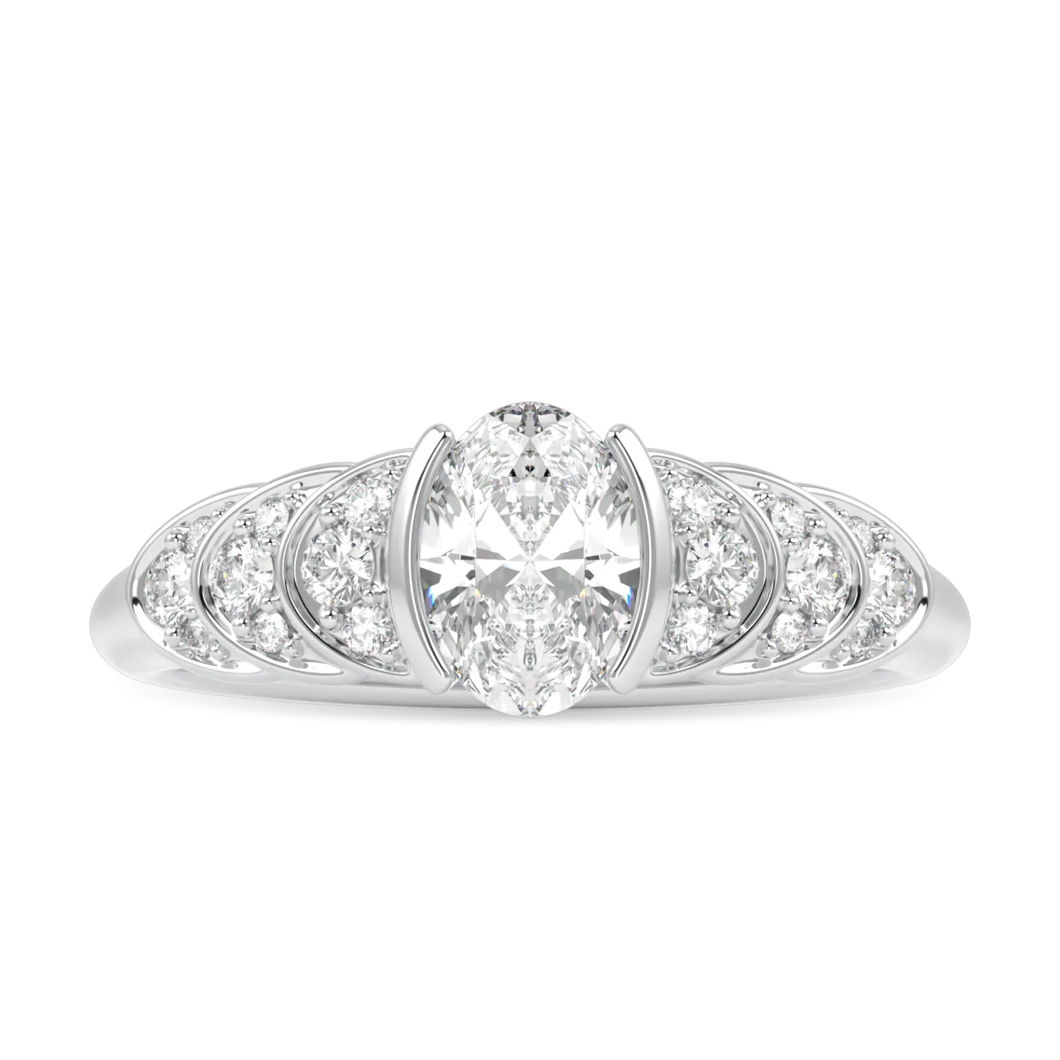 Handcrafted Platinum 0.50cts Oval Diamond engagement ring by Blacklock, Cove collection — side view