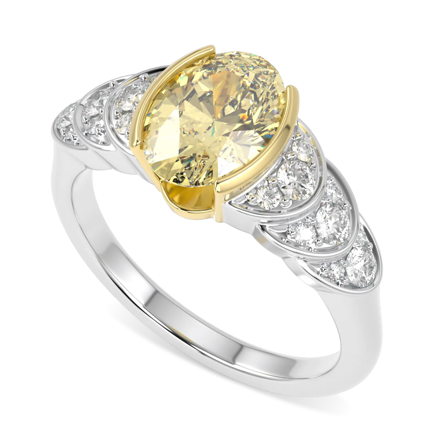 Handcrafted Platinum Oval Fancy Yellow Diamond engagement ring by Blacklock, Cove collection