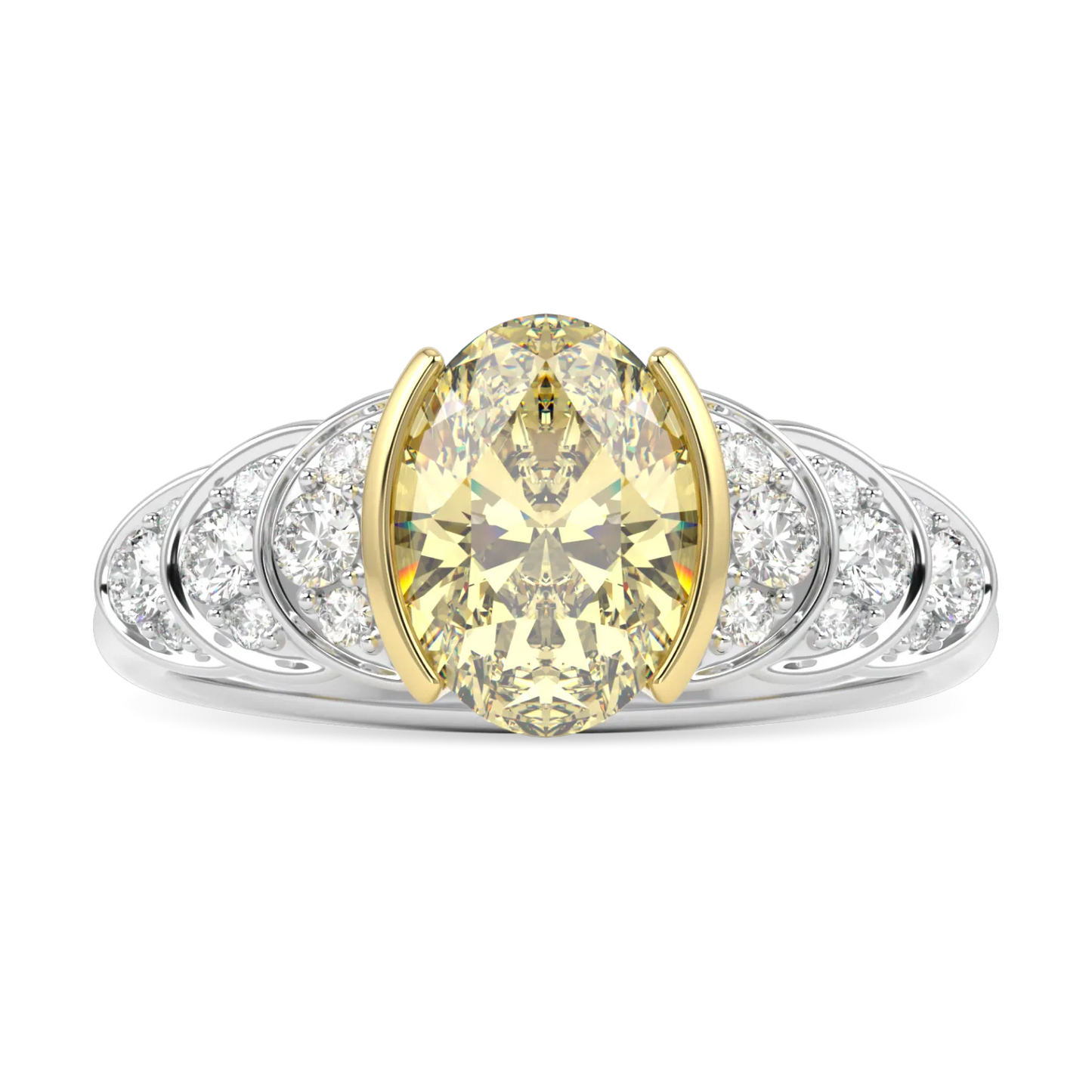 Platinum Oval Cut Fancy Intense Yellow Diamond Engagement Ring 1.01cts by Blacklock Jewellery, Cove collection — side view