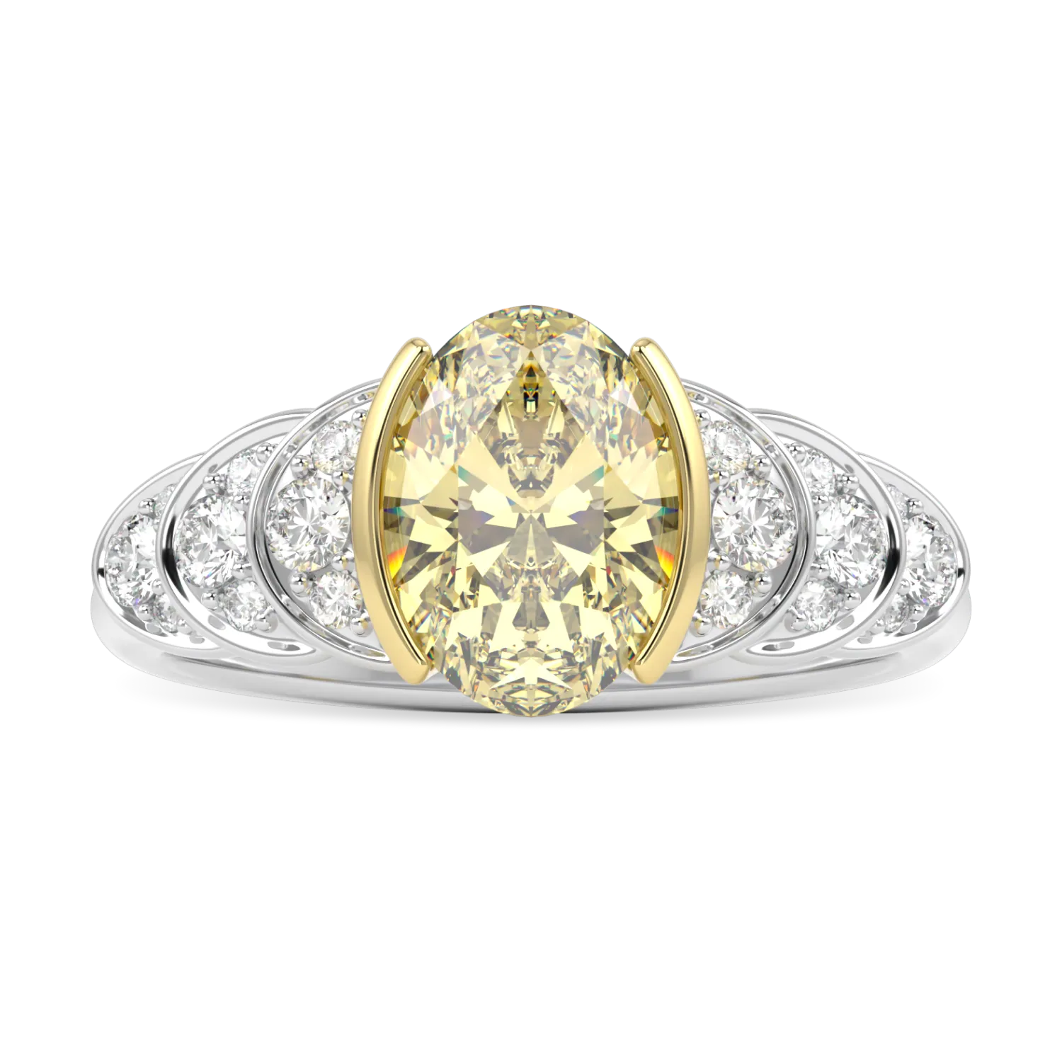 Platinum Oval Cut Fancy Intense Yellow Diamond Engagement Ring 1.01cts by Blacklock Jewellery, Cove collection — side view