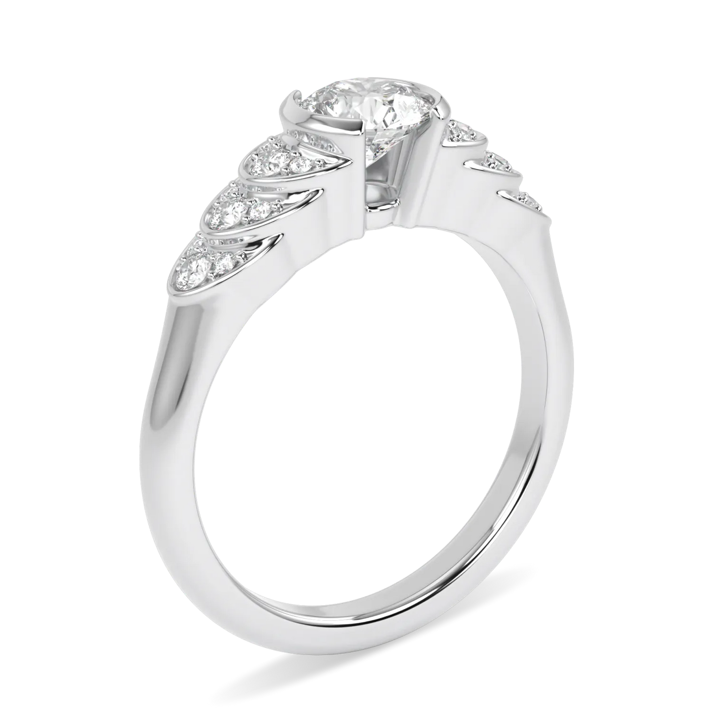 Handcrafted Platinum diamond engagement ring by Blacklock, Cove collection — detail view