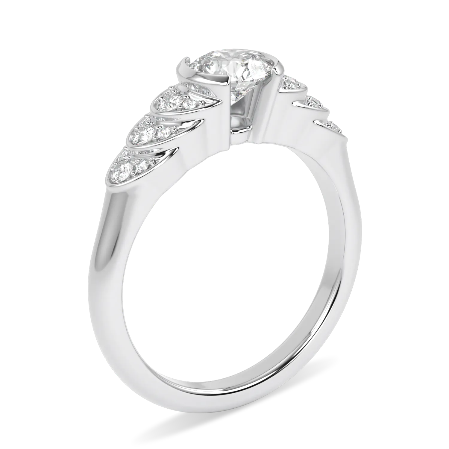 Handcrafted Platinum diamond engagement ring by Blacklock, Cove collection — detail view