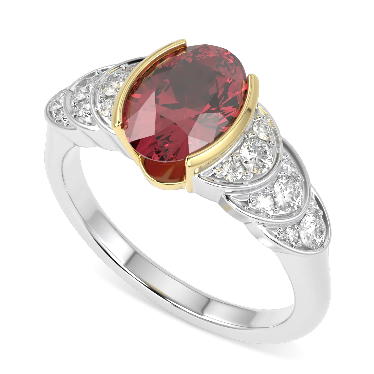 Blacklock Cove ruby and diamond engagement ring in 18ct Yellow Gold and Platinum
