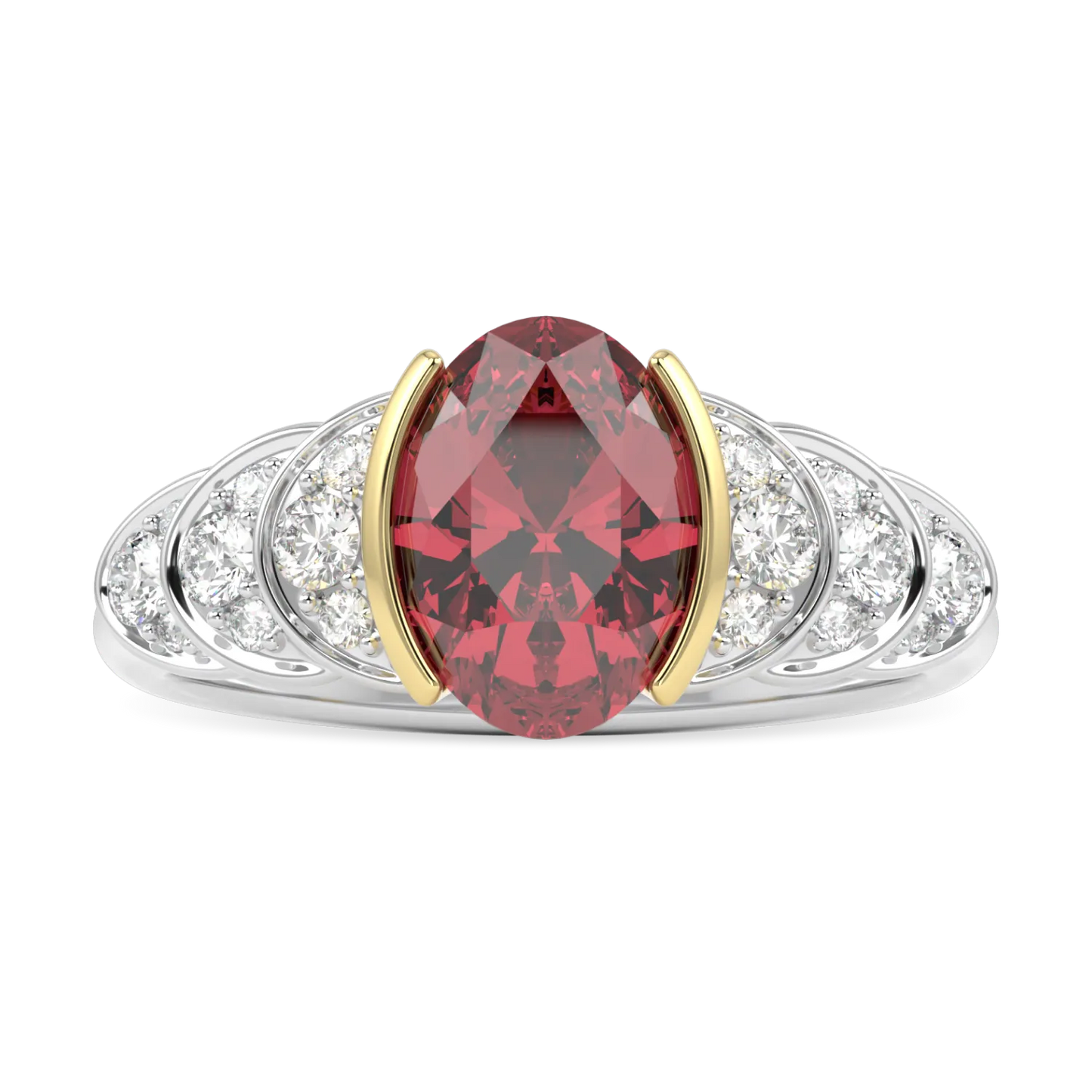 18ct Yellow Gold, Platinum Ruby and Diamond engagement ring from Blacklock's Cove collection — side view