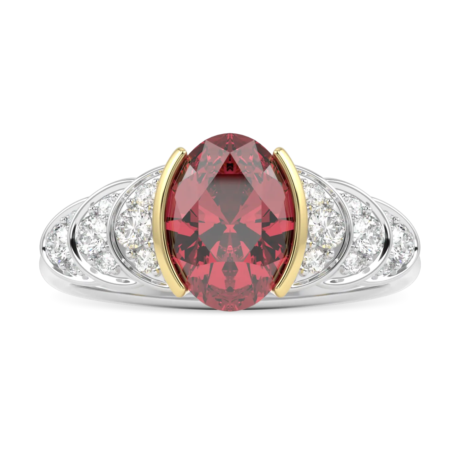 18ct Yellow Gold, Platinum Ruby and Diamond engagement ring from Blacklock's Cove collection — side view