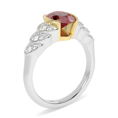 Cove collection engagement ring featuring Ruby and Diamond set in Platinum, Blacklock Jewellery — detail view