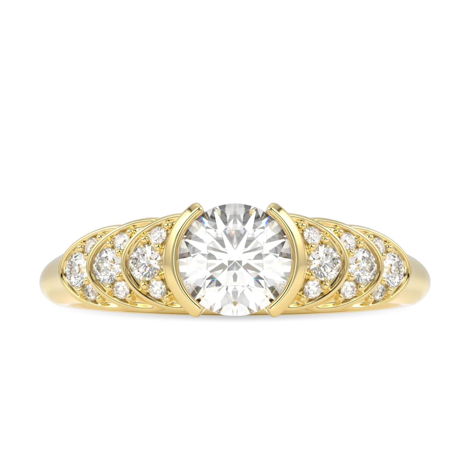 18ct Yellow Gold Round Brilliant Cut Diamond Engagement Ring 0.50cts by Blacklock Jewellery, Cove collection — side view