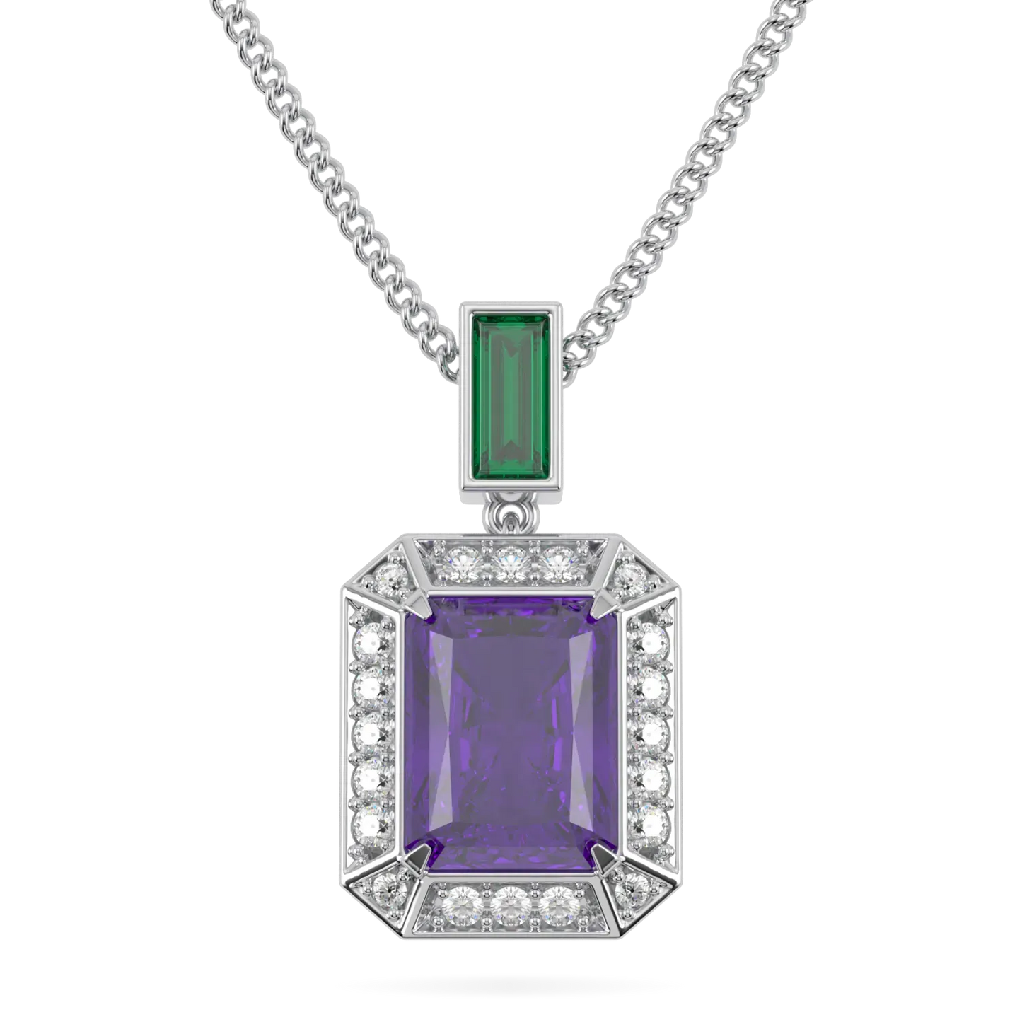 Empower collection pendant featuring Amethyst Diamond and Emerald set in 18ct White Gold, Blacklock Jewellery
