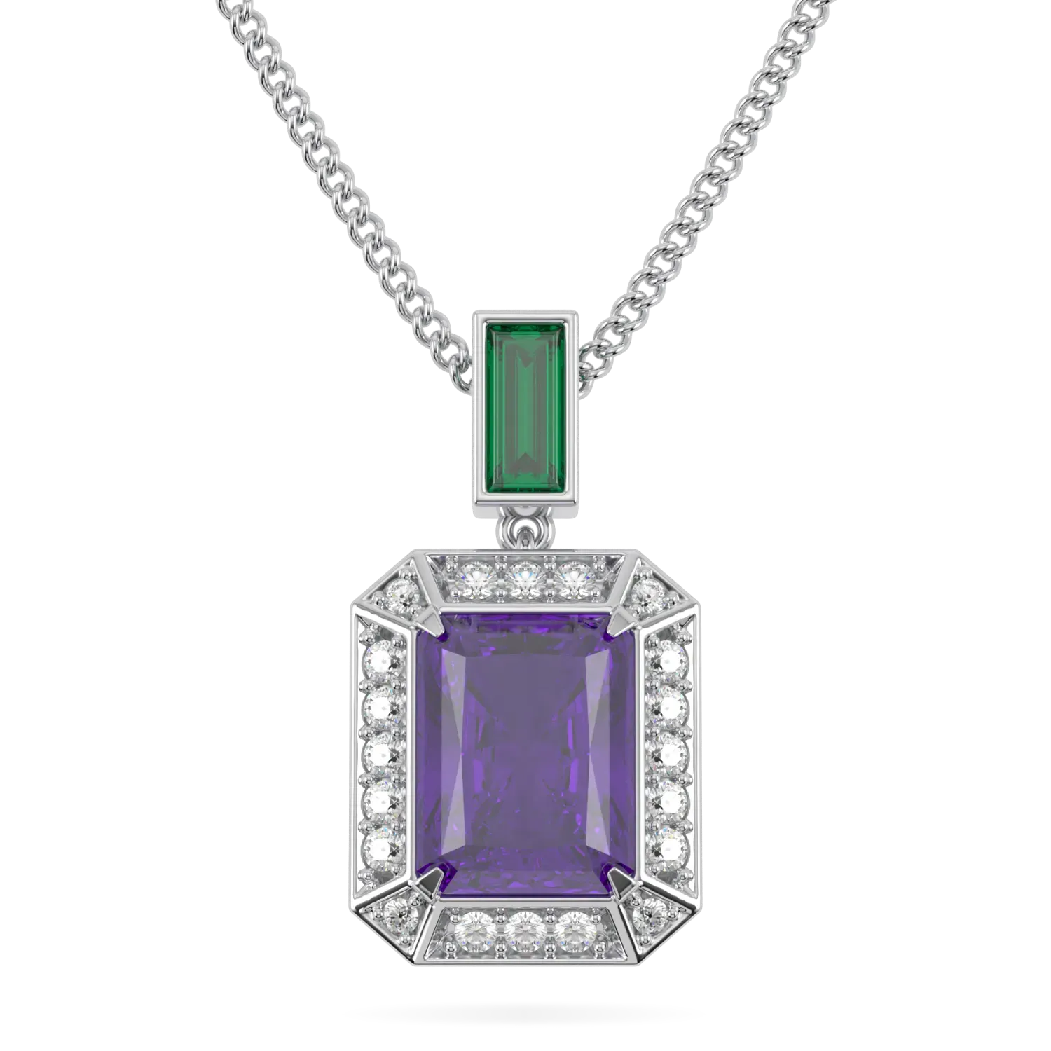 Empower collection pendant featuring Amethyst Diamond and Emerald set in 18ct White Gold, Blacklock Jewellery