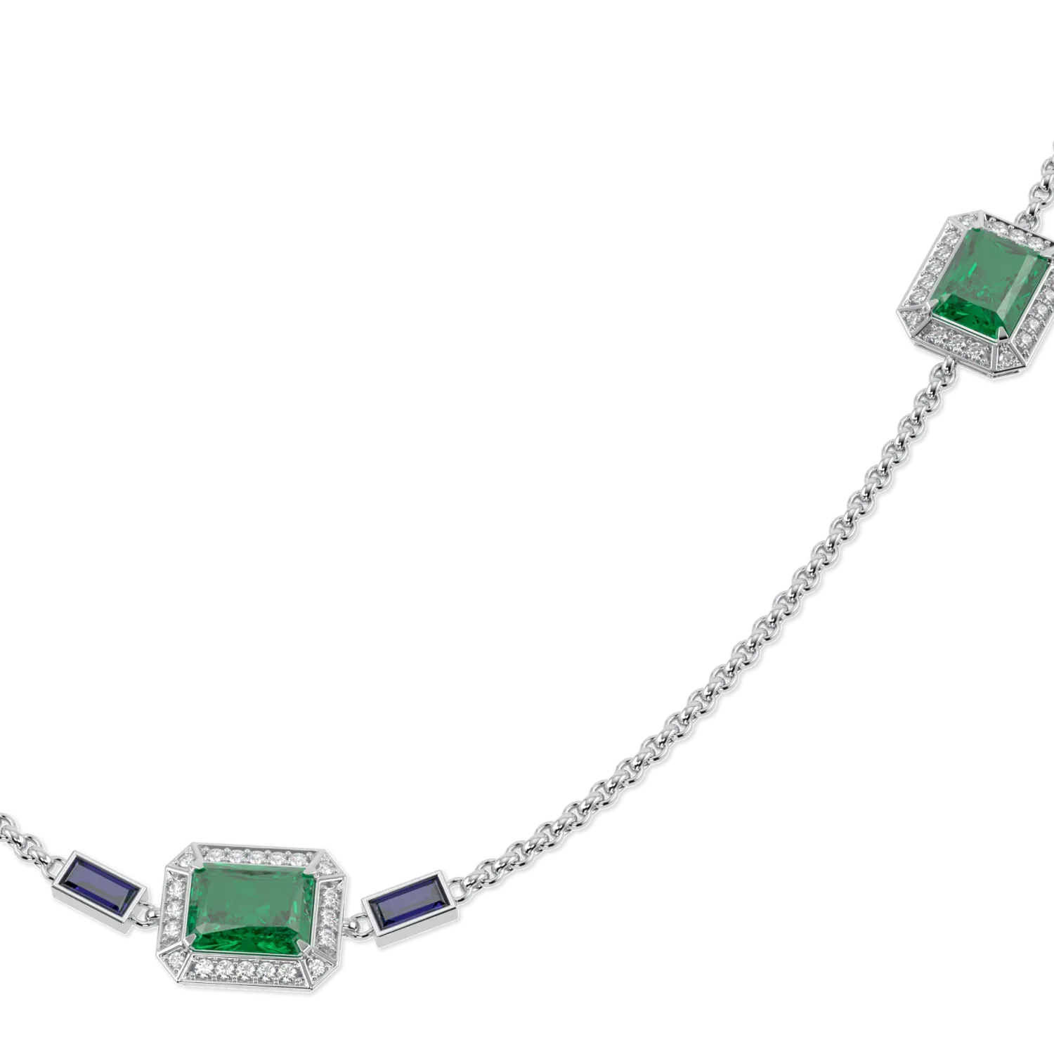18ct White Gold Emerald Diamond Chain by Blacklock Jewellery, Empower collection — detail view