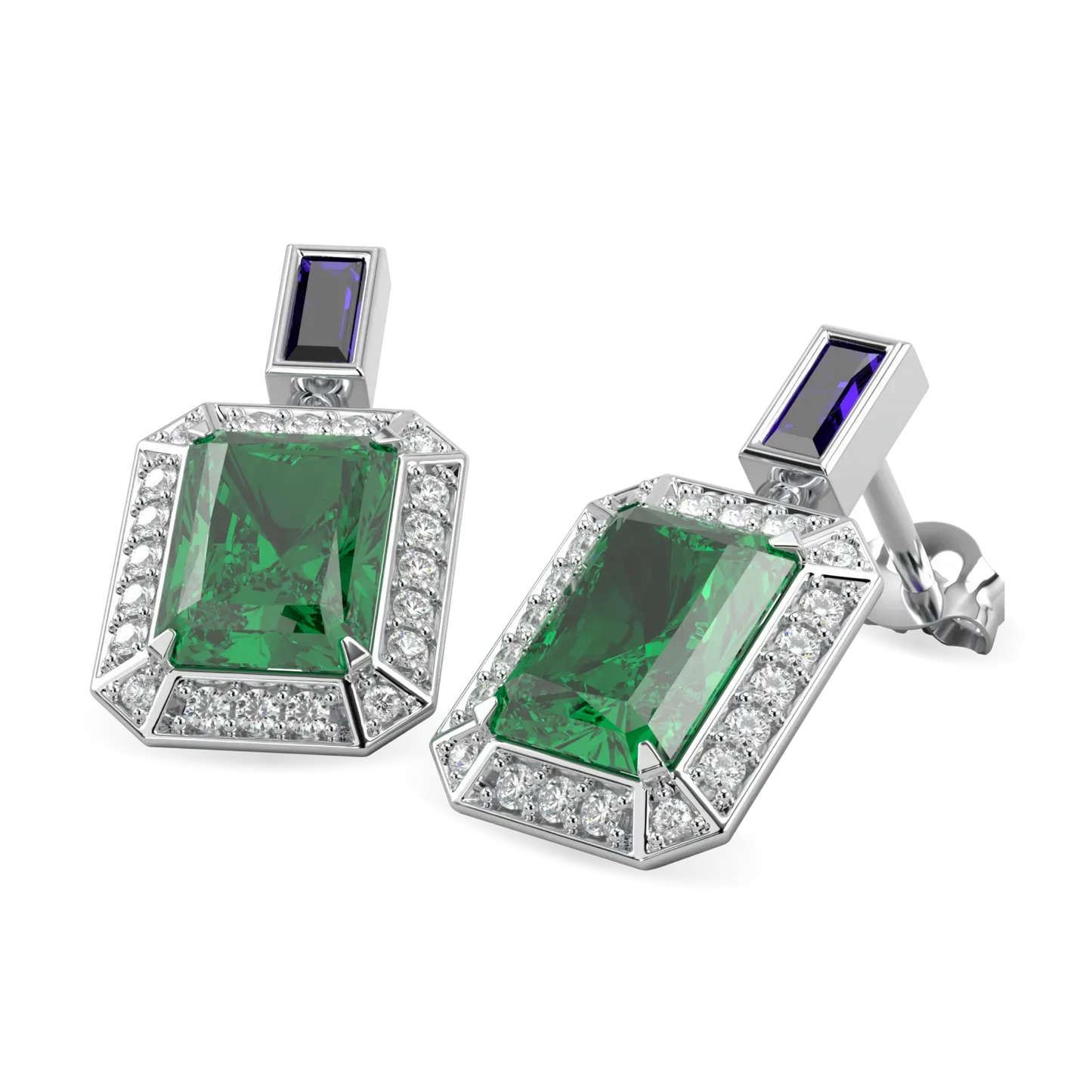 Emerald Diamond Sapphire Drop Earrings by Blacklock Jewellery, Empower collection
