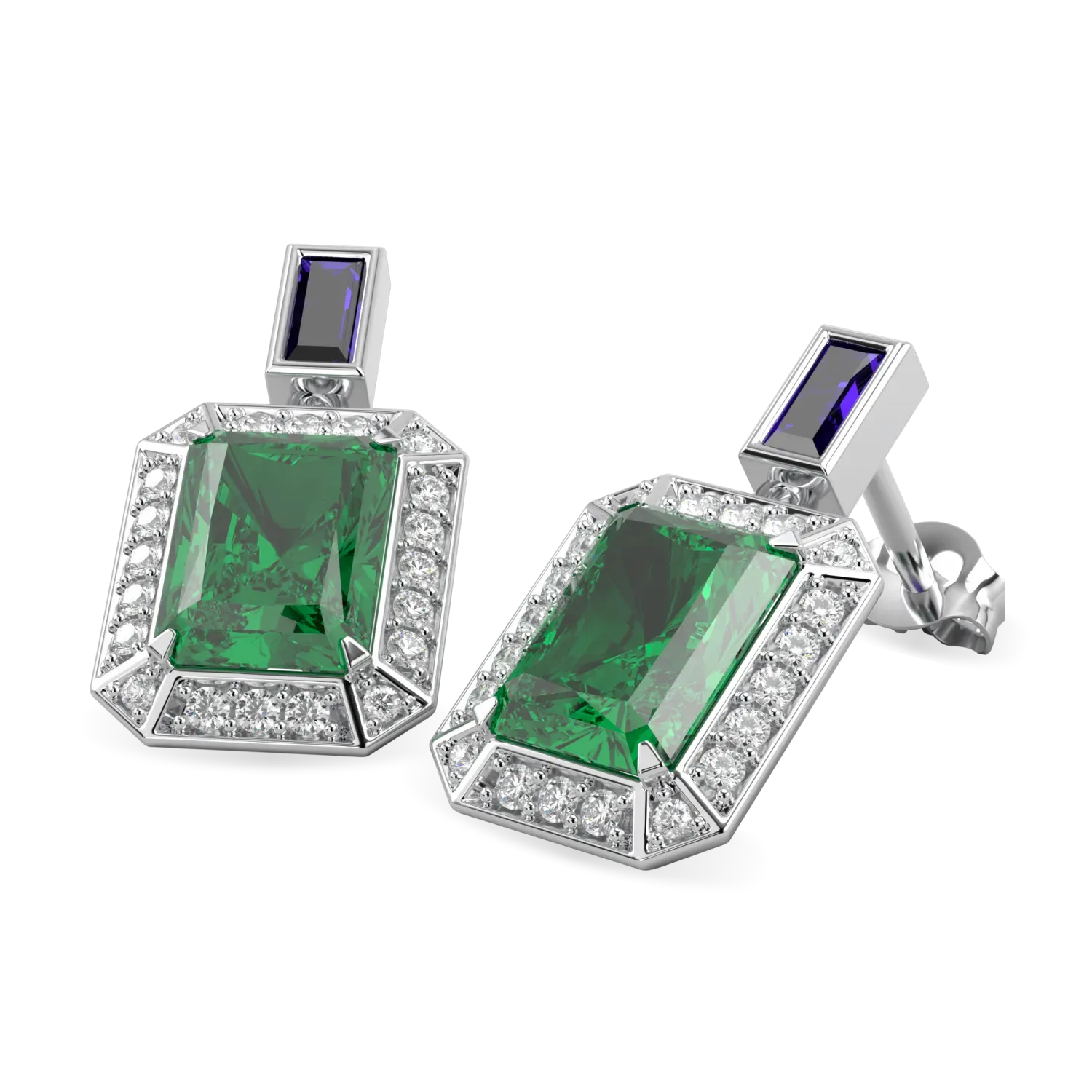 Emerald Diamond Sapphire Drop Earrings by Blacklock Jewellery, Empower collection