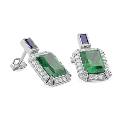 18ct White Gold Emerald Sapphire Diamond drop earrings from Blacklock's Empower collection — detail view