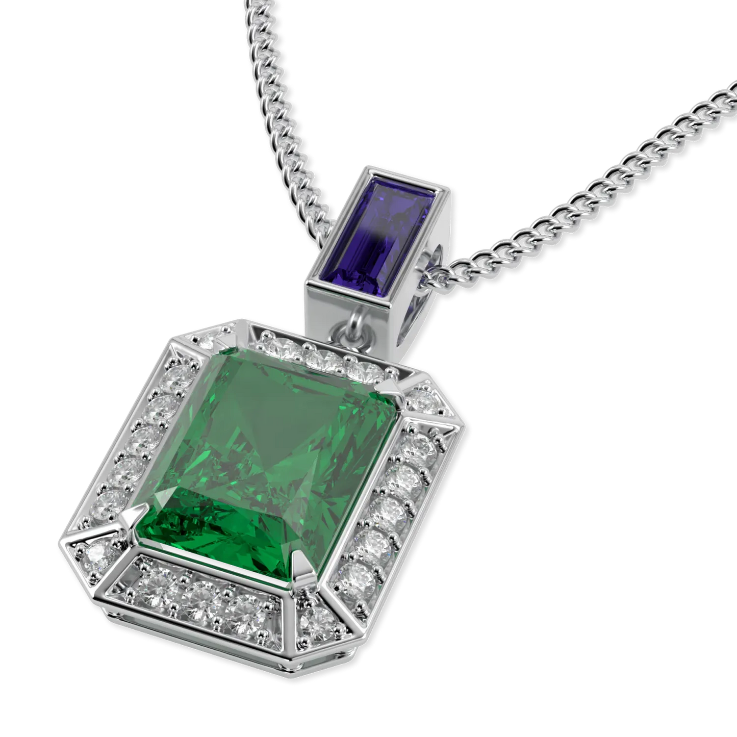 Empower collection pendant featuring Emerald and Diamond set in 18ct White Gold, Blacklock Jewellery — detail view