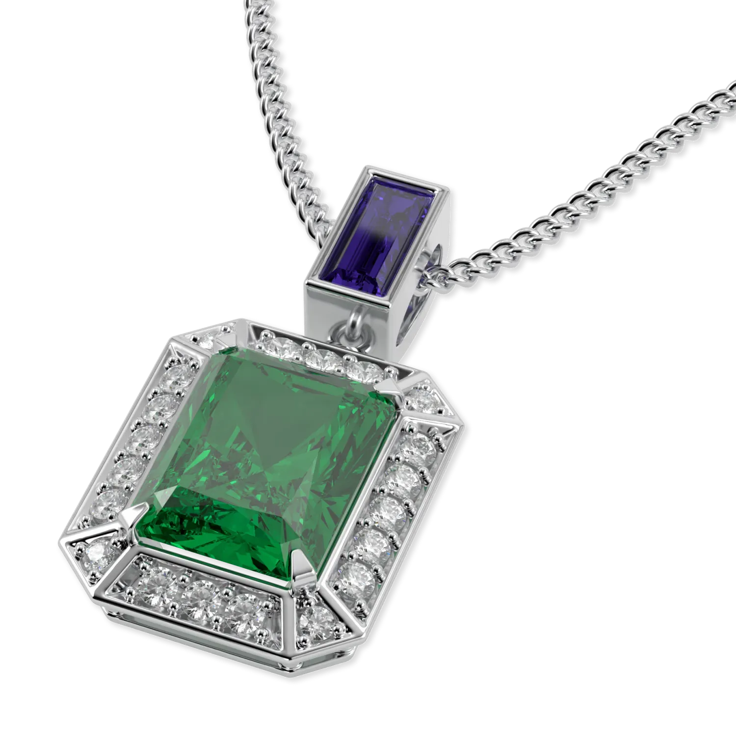 Empower collection pendant featuring Emerald and Diamond set in 18ct White Gold, Blacklock Jewellery — detail view