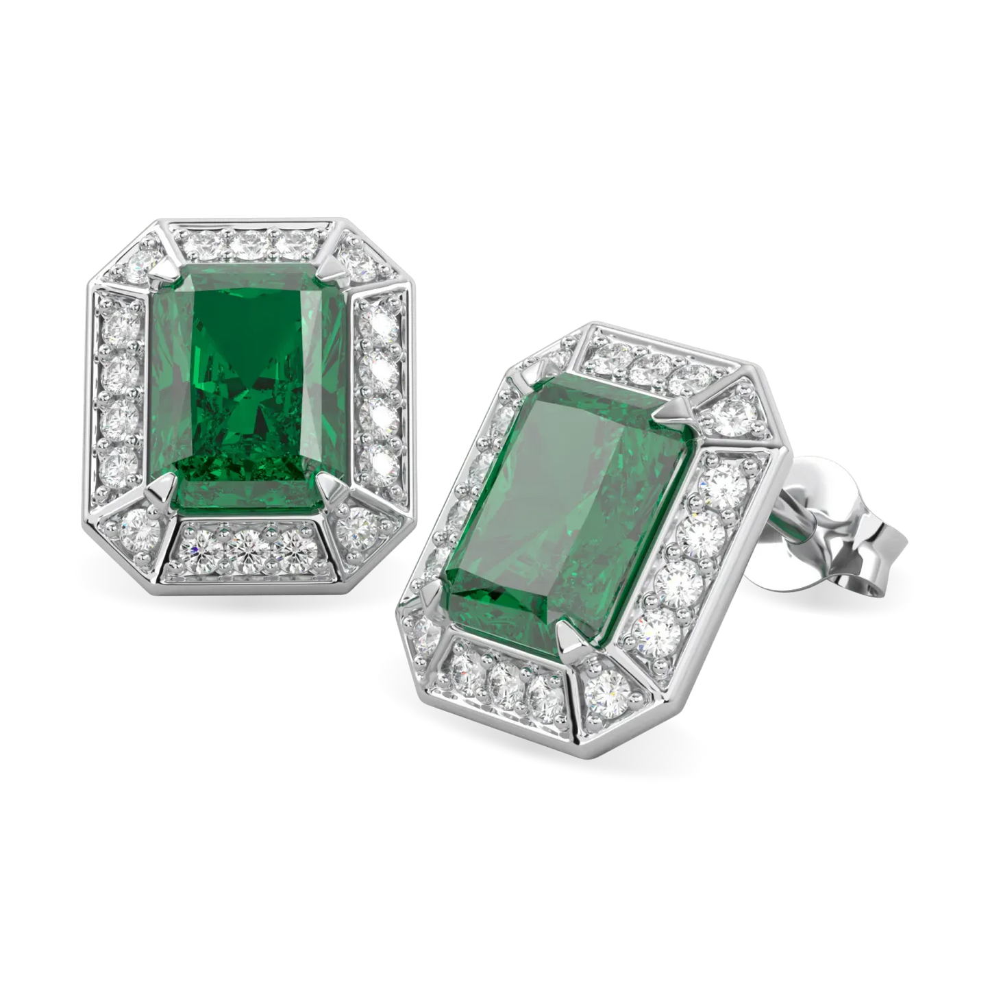 Handcrafted 18ct White Gold emerald and diamond stud earrings by Blacklock, Empower collection