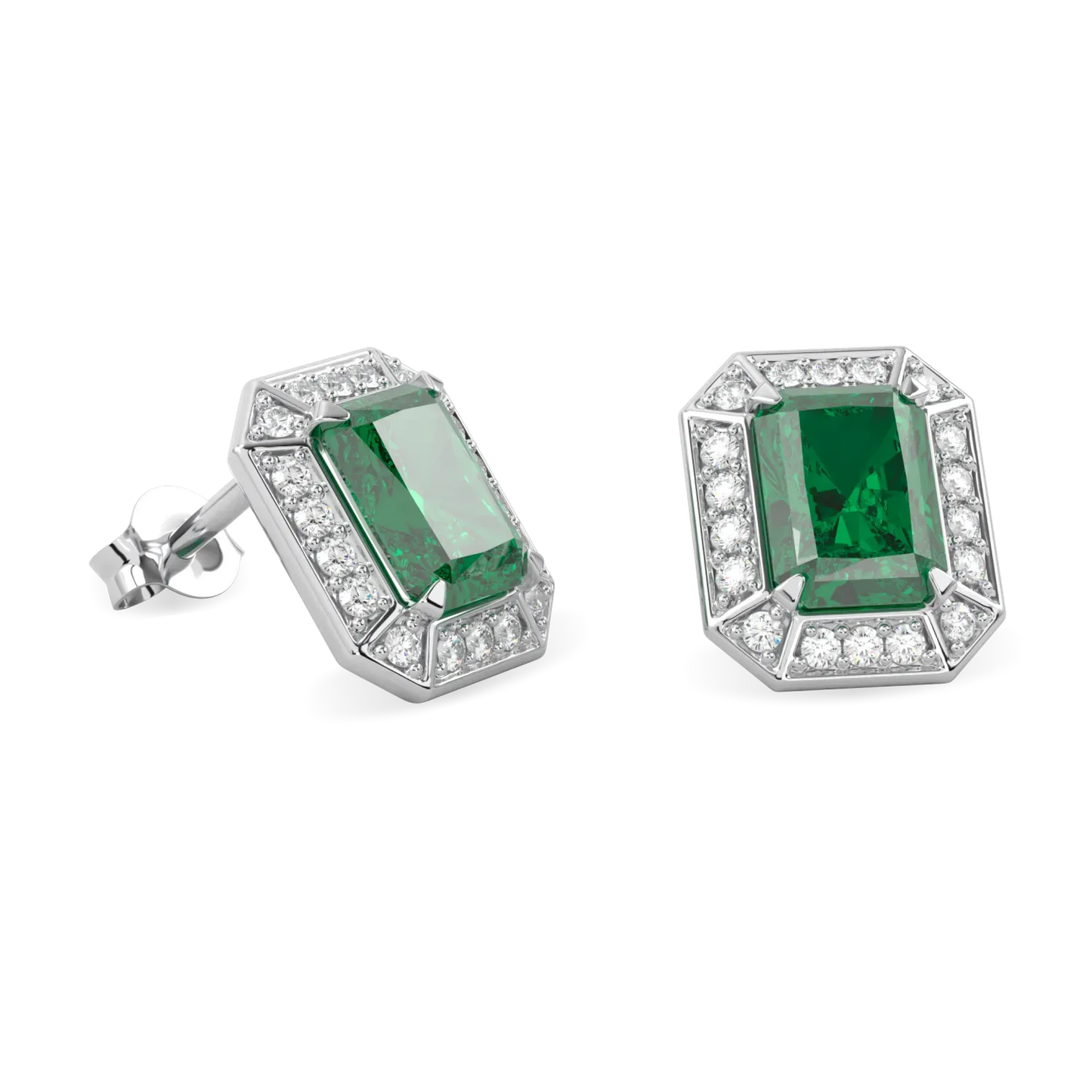 Blacklock Empower Emerald Diamond stud earrings in 18ct White Gold — detail view