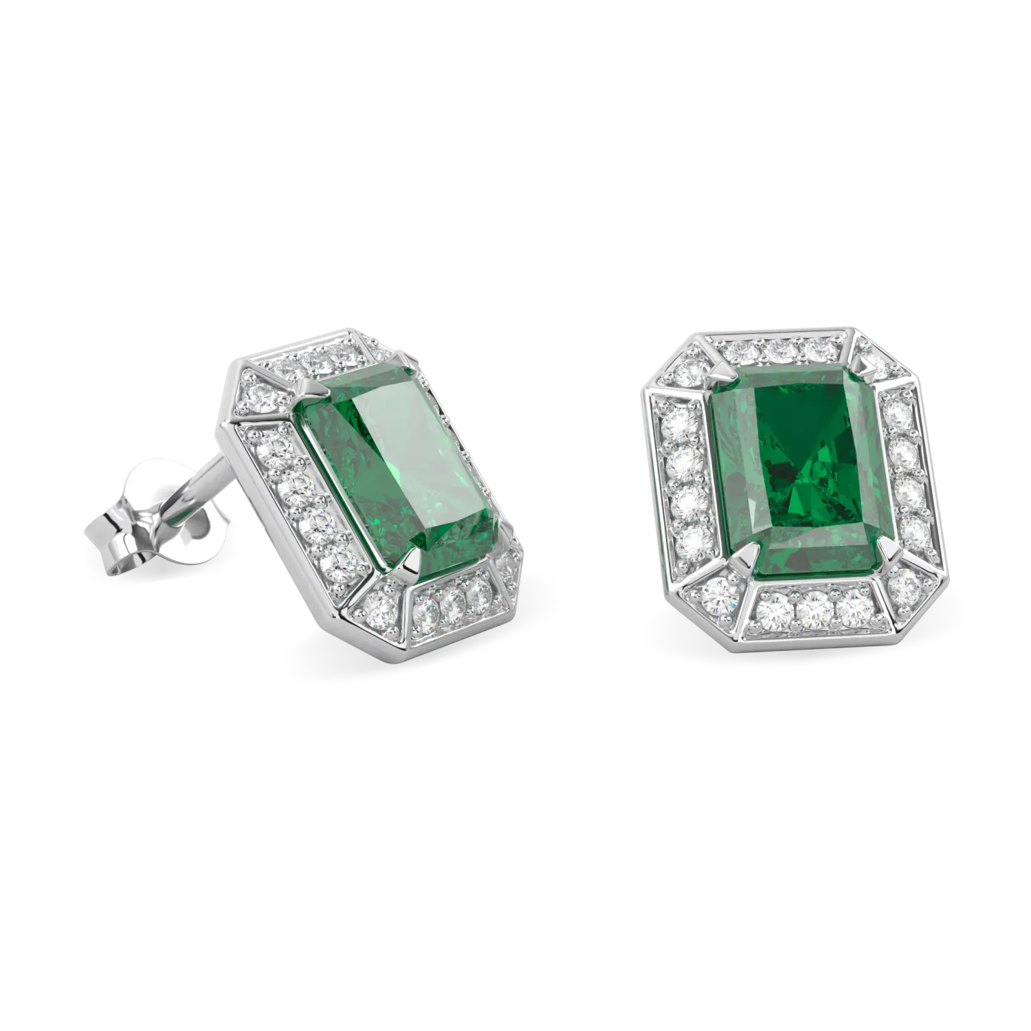 Blacklock Empower Emerald Diamond stud earrings in 18ct White Gold — detail view