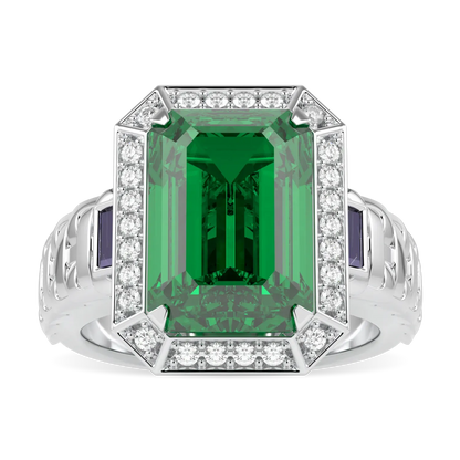 18ct White Gold Large Emerald Diamond Ring by Blacklock Jewellery, Empower collection — top down view