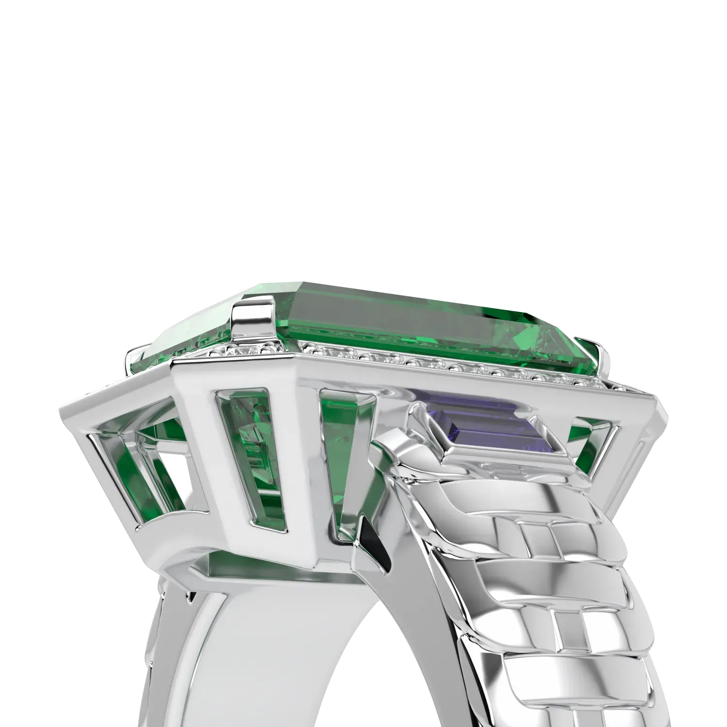 18ct White Gold Emerald Diamond ring from Blacklock's Empower collection — detail view