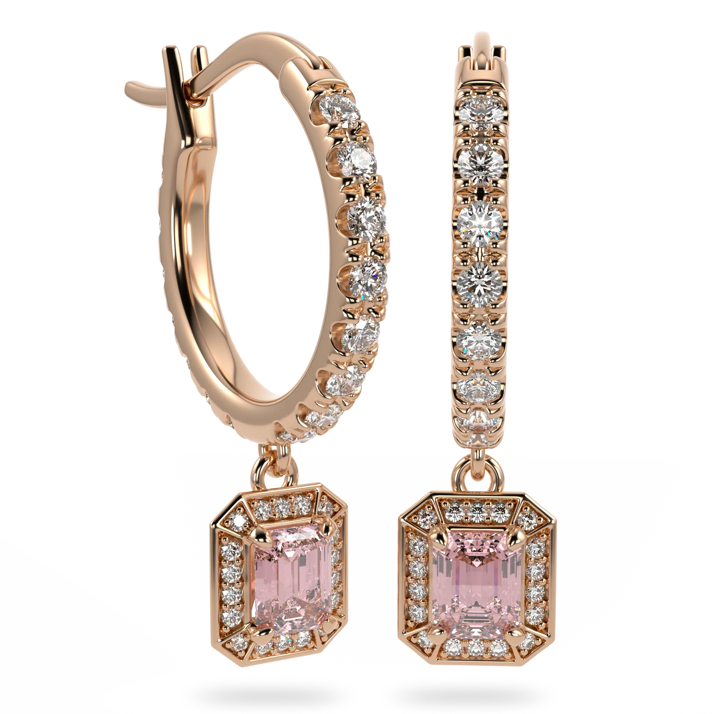 Empower collection drop earrings featuring Morganite set in Rose Gold, Blacklock Jewellery — side view
