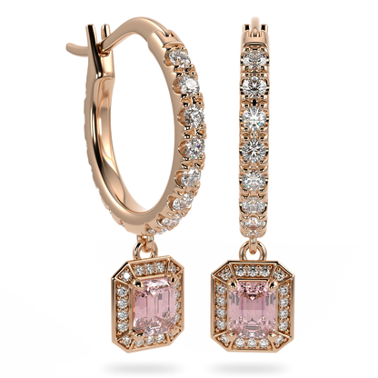 Empower collection drop earrings featuring Morganite set in Rose Gold, Blacklock Jewellery — side view