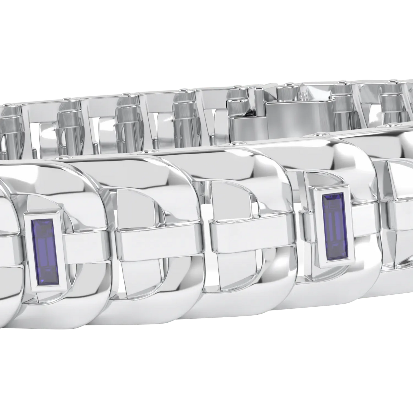 Handcrafted 18ct White Gold bracelet with Sapphire baguettes by Blacklock, Empower collection — details view