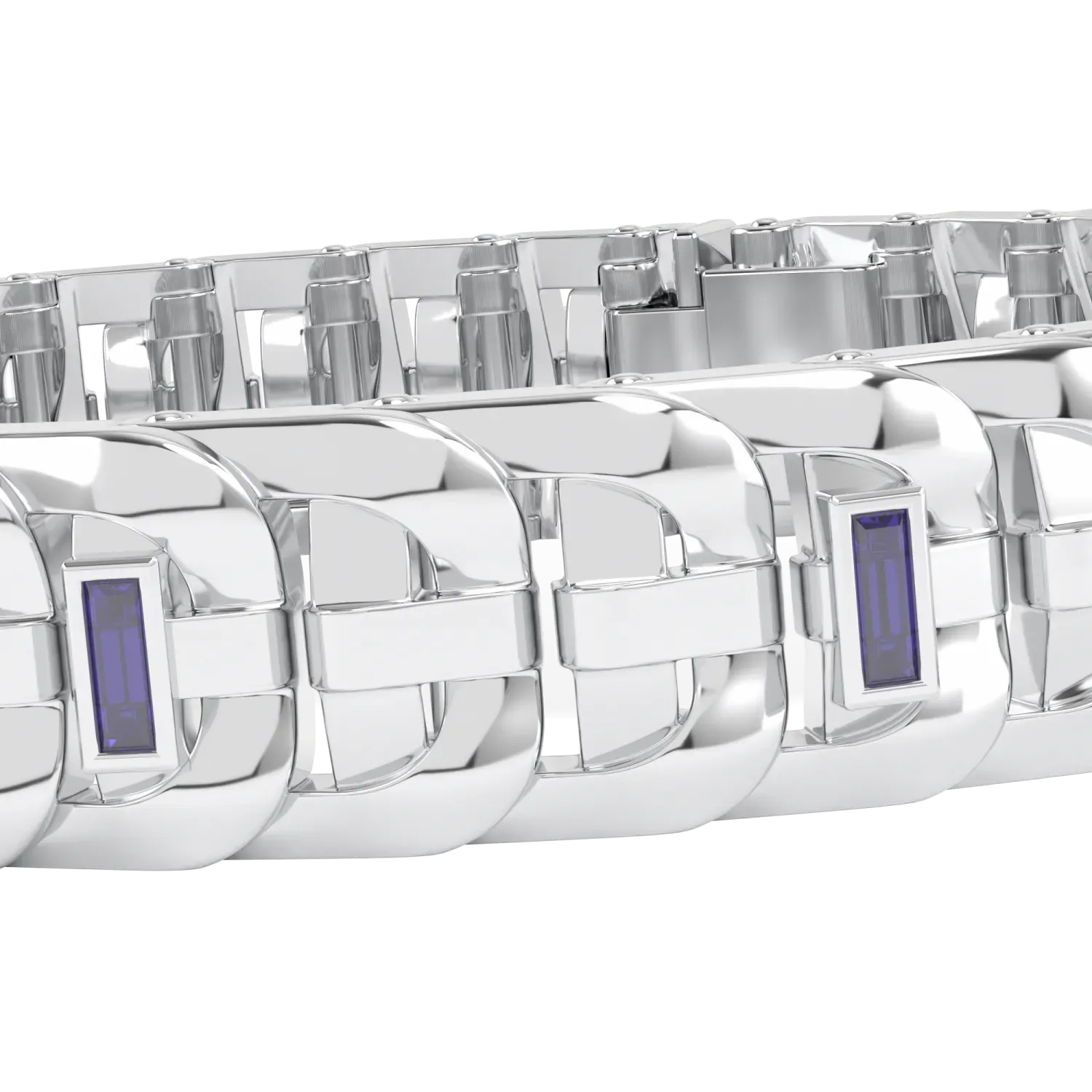 Handcrafted 18ct White Gold bracelet with Sapphire baguettes by Blacklock, Empower collection — details view