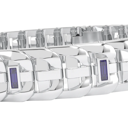 Handcrafted 18ct White Gold bracelet with Sapphire baguettes by Blacklock, Empower collection — details view