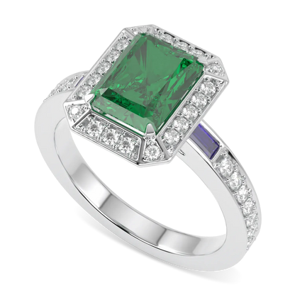 Empower collection halo ring featuring Emerald and Diamond set in 18ct White Gold, Blacklock Jewellery