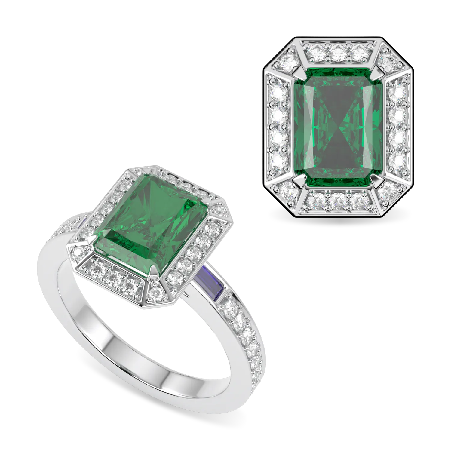 Empower collection stud earrings and ring featuring Emerald set in White Gold, Blacklock Jewellery