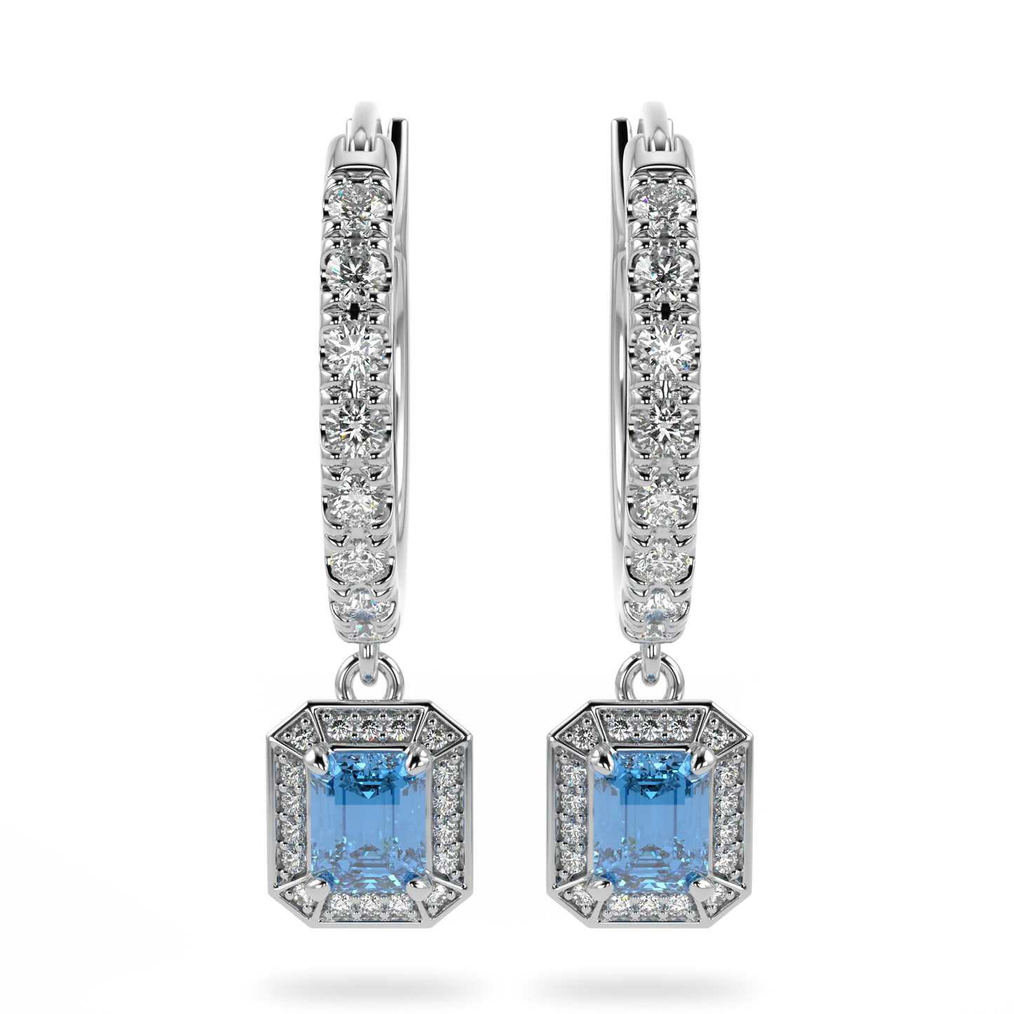 Handcrafted White Gold drop earrings with Aquamarine by Blacklock, Empower collection