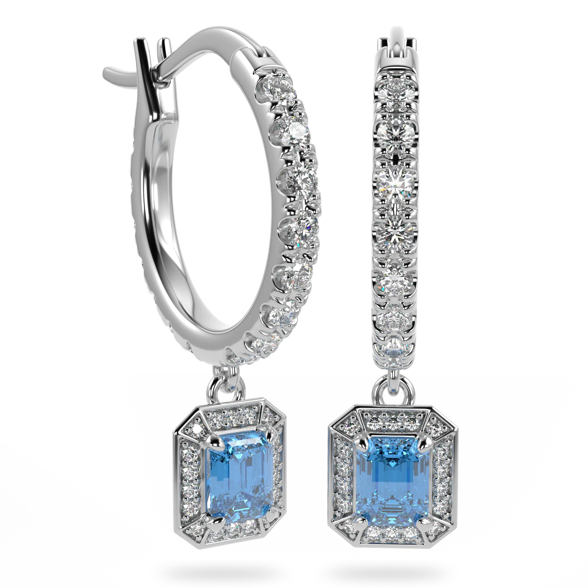 Empower White Gold Heritage Aquamarine Drop Earrings by Blacklock Jewellery, Empower collection — side view