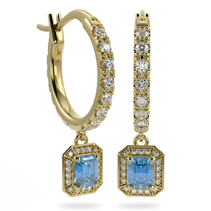 Yellow Gold Aquamarine drop earrings from Blacklock's Empower collection — side view
