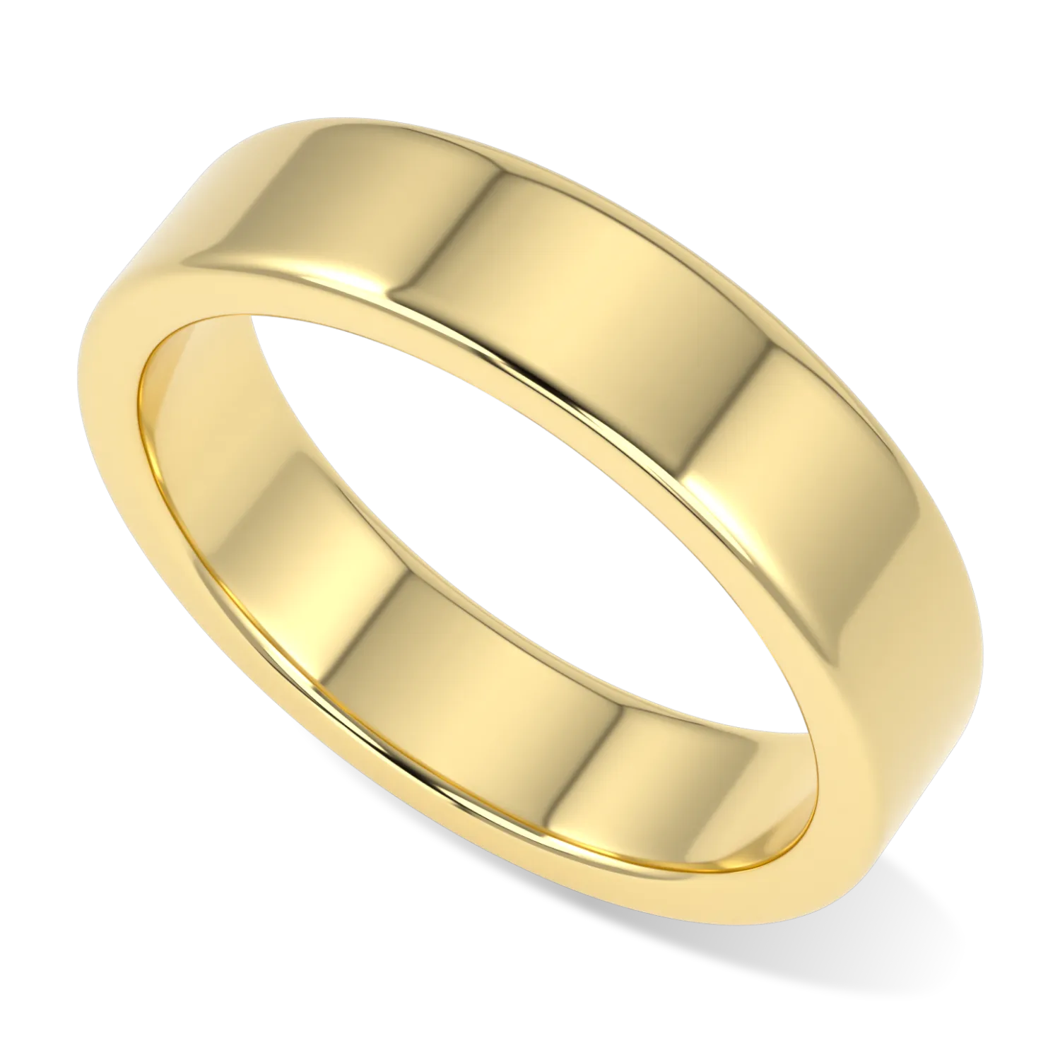 Handcrafted 5mm Yellow Gold wedding band by Blacklock, Force collection — worn view