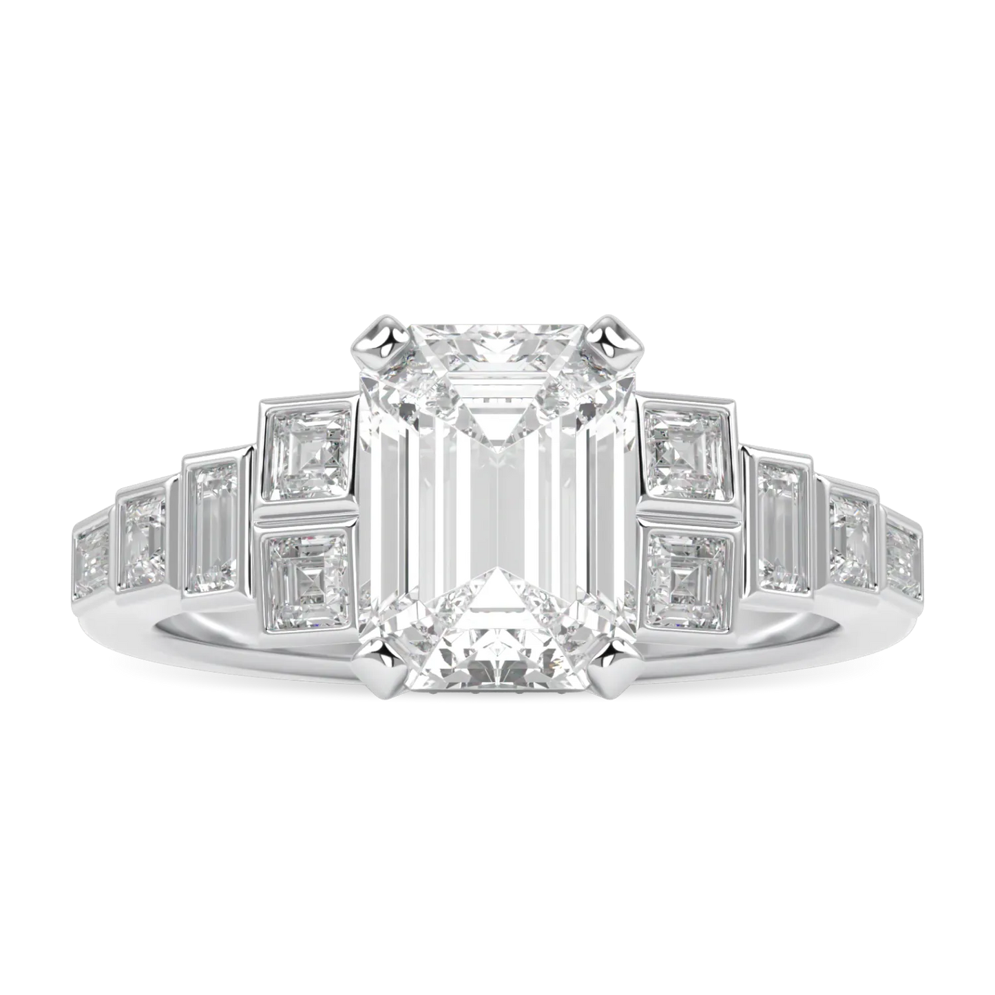 Platinum Emerald Cut Diamond Engagement Ring 1.80cts by Blacklock Jewellery, Force collection — side view