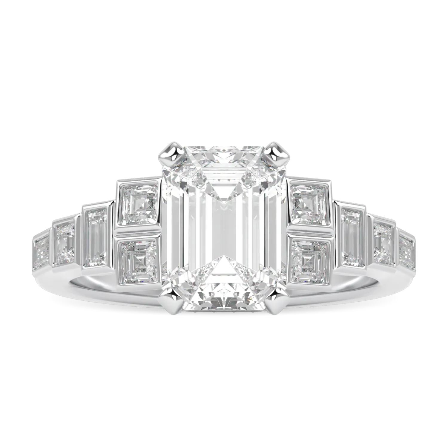 Platinum Emerald Cut Diamond Engagement Ring 1.80cts by Blacklock Jewellery, Force collection — side view