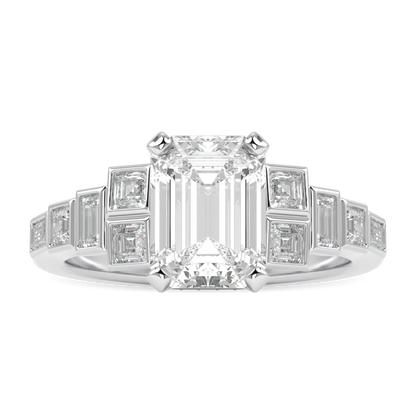 Platinum Emerald Cut Diamond Engagement Ring 1.80cts by Blacklock Jewellery, Force collection — side view