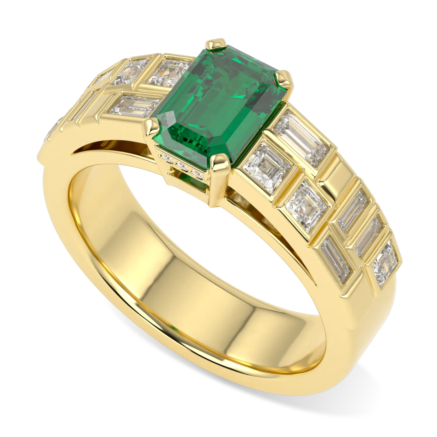 Force collection engagement ring featuring 0.95cts Emerald and Diamond set in Platinum, Blacklock Jewellery