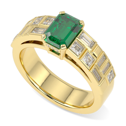 Force collection engagement ring featuring 0.95cts Emerald and Diamond set in Platinum, Blacklock Jewellery