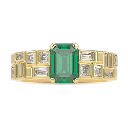 Handcrafted Platinum Emerald and Diamond double row engagement ring by Blacklock, Force collection — side view