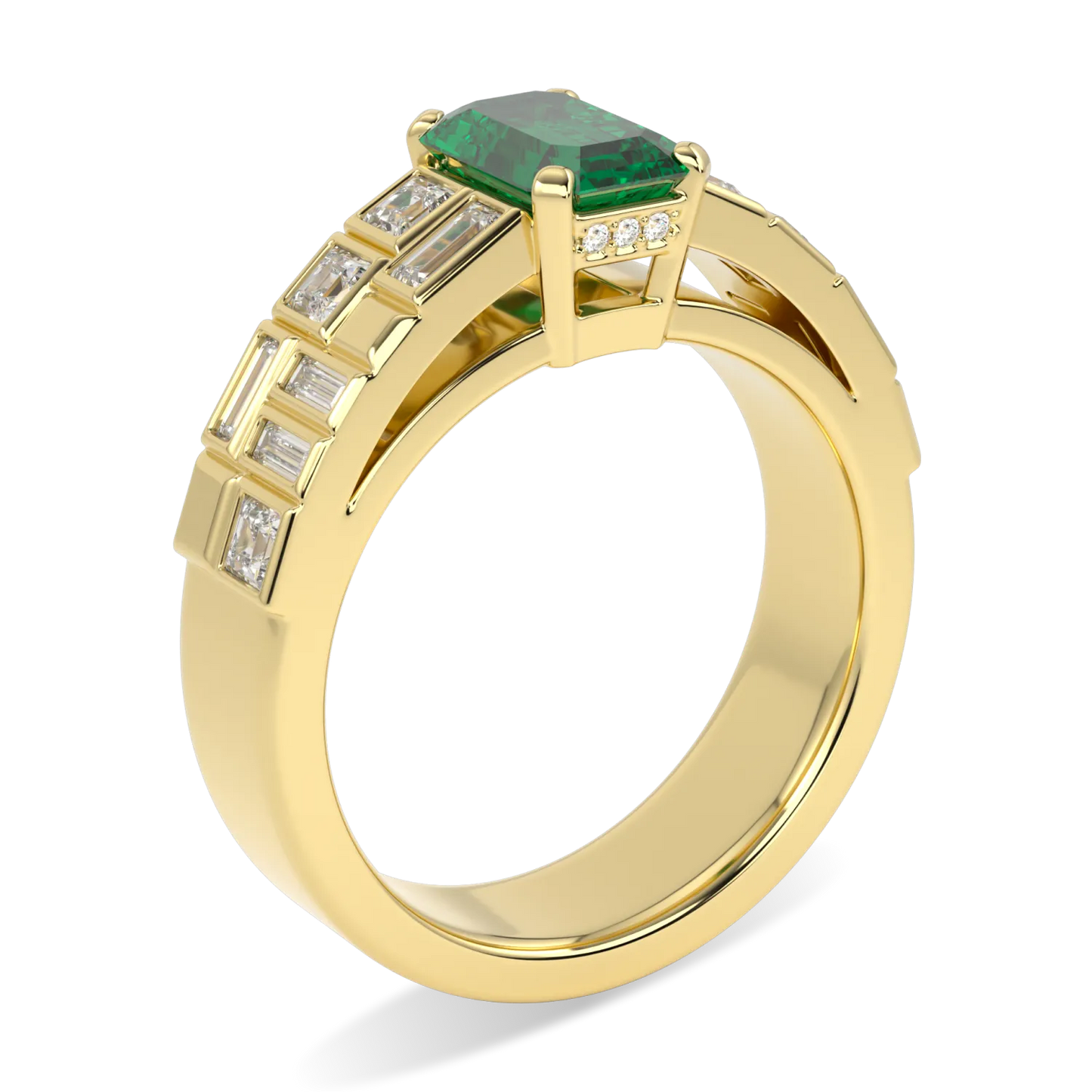 18ct Yellow Gold Double Row Emerald And Diamond Engagement Ring 0.95cts by Blacklock Jewellery, Force collection — detail view