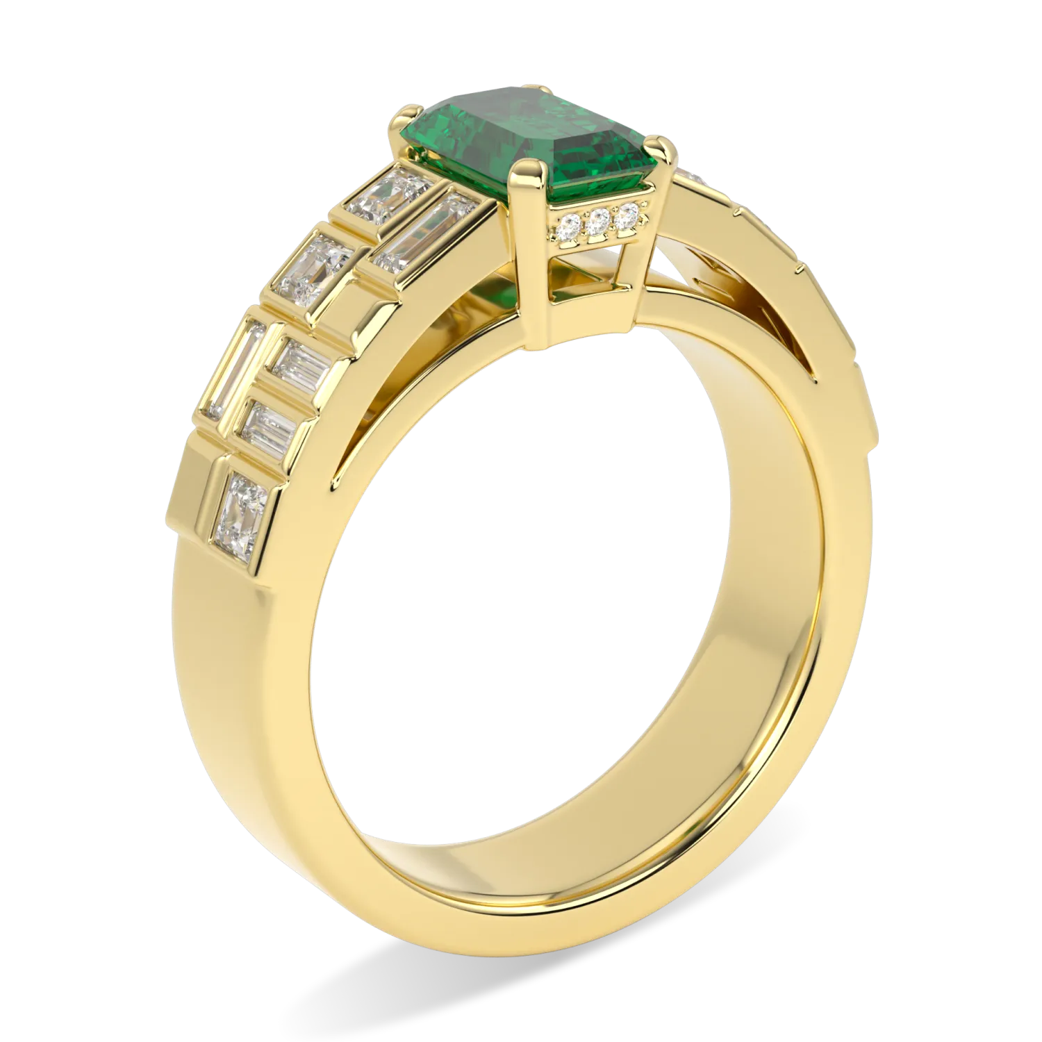 18ct Yellow Gold Double Row Emerald And Diamond Engagement Ring 0.95cts by Blacklock Jewellery, Force collection — detail view