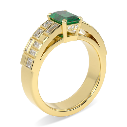 18ct Yellow Gold Double Row Emerald And Diamond Engagement Ring 0.95cts by Blacklock Jewellery, Force collection — detail view